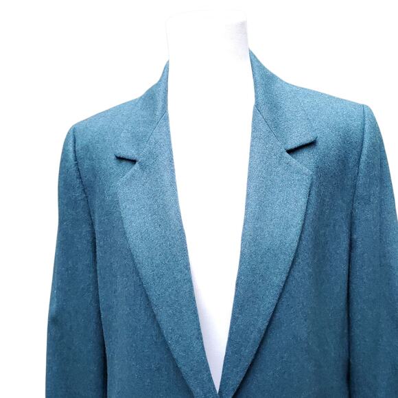 Vintage John Meyer Wool Poly Career Blazer Jacket Blue Teal Sz 14 - Picture 2 of 16